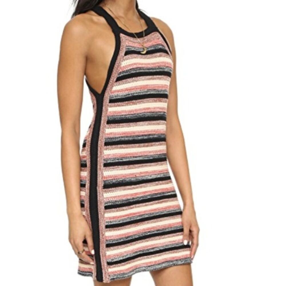 Free People Black and Pink Striped Mini Dress